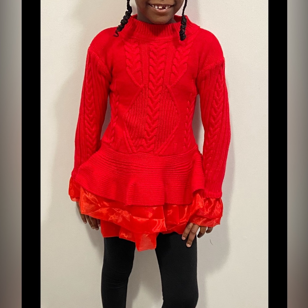 BMG Kids Red Knit Sweater Dress with‎ Ruffle Hem
